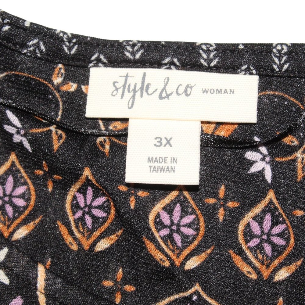 Style & Co Womans Plus Size 3X Bohemian Design Bell Sleeve Blouse Top Tassles - Picture 5 of 6